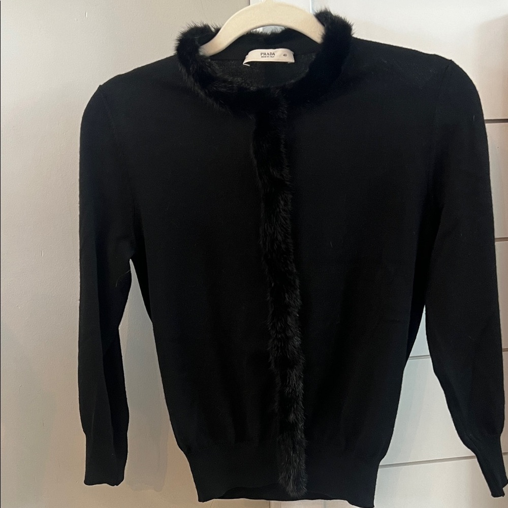 Prada Black Fur-Trimmed Cardigan